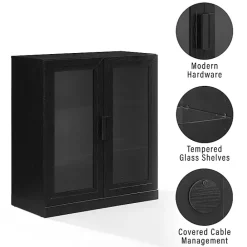 Kirklands Home Black Wood and Glass Stackable Storage Cabinet