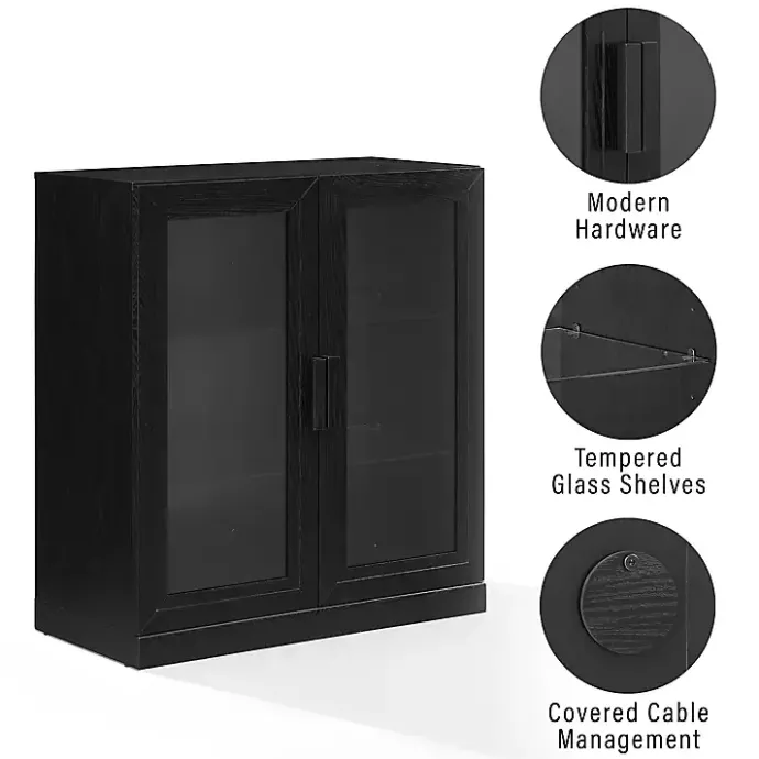 Kirklands Home Black Wood and Glass Stackable Storage Cabinet