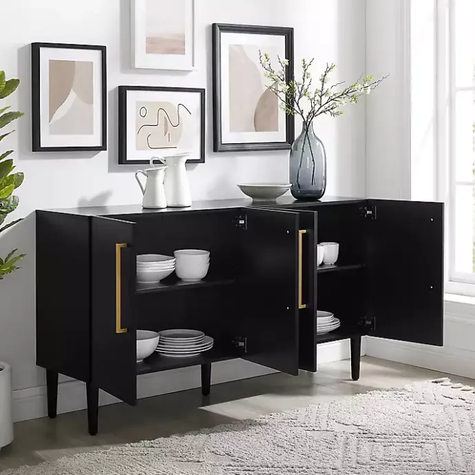 Outlet Kirklands Home Wood and Gold 4-Door Cabinet Black