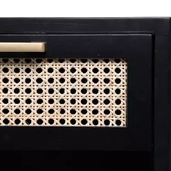 Outlet Kirklands Home Wood and Natural Rattan Drawer Nightstand Black