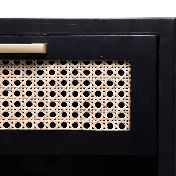 Outlet Kirklands Home Wood and Natural Rattan Drawer Nightstand Black