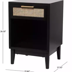 Outlet Kirklands Home Wood and Natural Rattan Drawer Nightstand Black