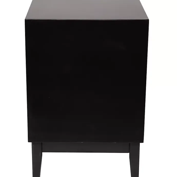 Outlet Kirklands Home Wood and Natural Rattan Drawer Nightstand Black