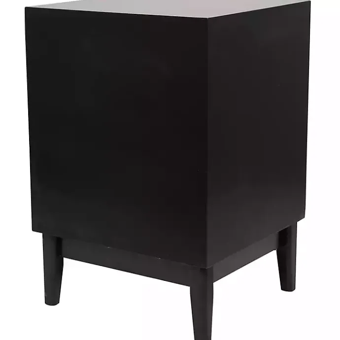 Outlet Kirklands Home Wood and Natural Rattan Drawer Nightstand Black