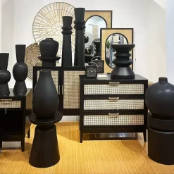 Outlet Kirklands Home Wood and Natural Rattan Drawer Nightstand Black