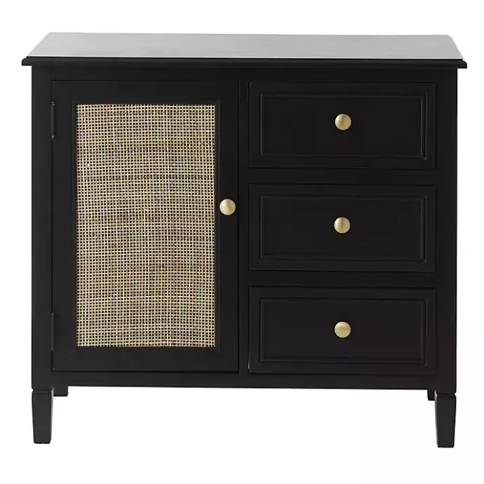 Hot Kirklands Home Wood and Natural Rattan Cabinet Black