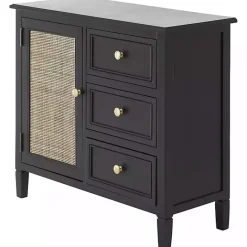 Hot Kirklands Home Wood and Natural Rattan Cabinet Black
