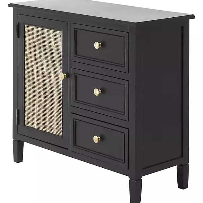 Hot Kirklands Home Wood and Natural Rattan Cabinet Black