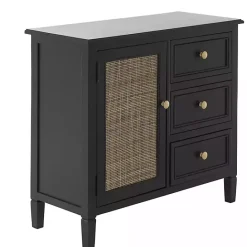 Hot Kirklands Home Wood and Natural Rattan Cabinet Black