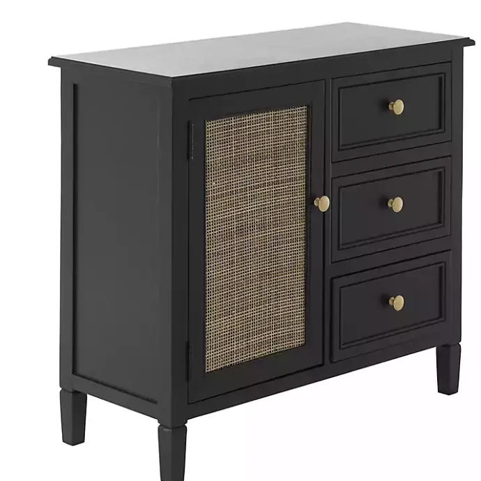 Hot Kirklands Home Wood and Natural Rattan Cabinet Black