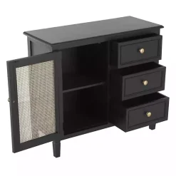 Hot Kirklands Home Wood and Natural Rattan Cabinet Black