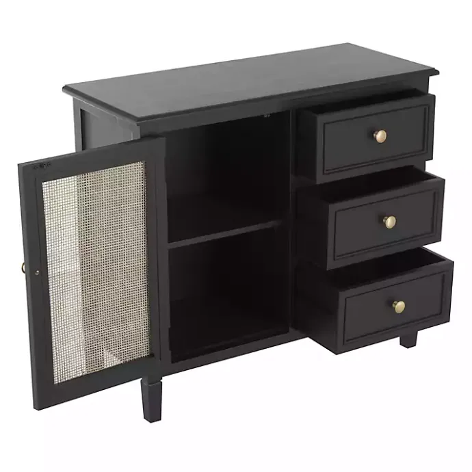 Hot Kirklands Home Wood and Natural Rattan Cabinet Black