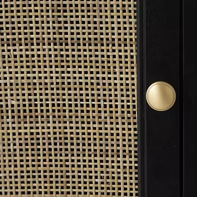 Hot Kirklands Home Wood and Natural Rattan Cabinet Black