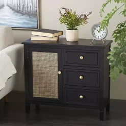 Hot Kirklands Home Wood and Natural Rattan Cabinet Black