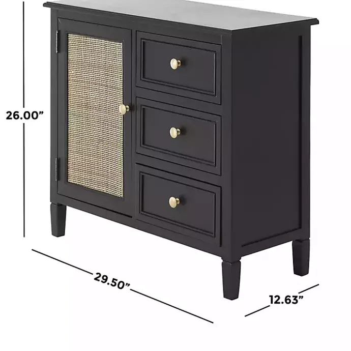 Hot Kirklands Home Wood and Natural Rattan Cabinet Black