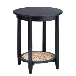 Clearance Kirklands Home Wood and Rattan Boho Accent Table Black