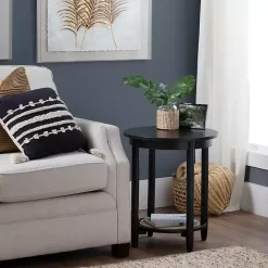 Clearance Kirklands Home Wood and Rattan Boho Accent Table Black