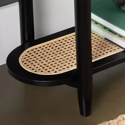 Sale Kirklands Home Wood and Rattan Boho Console Table Black