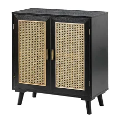 Sale Kirklands Home Wood and Rattan Carpinteria Cabinet Black