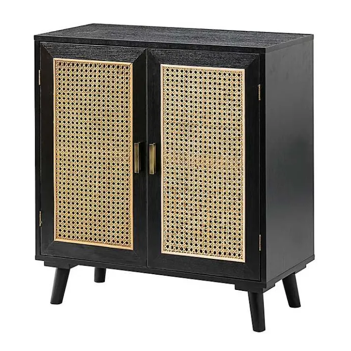 Sale Kirklands Home Wood and Rattan Carpinteria Cabinet Black