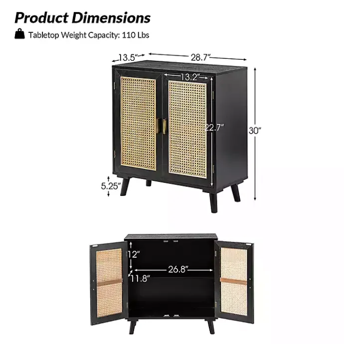 Sale Kirklands Home Wood and Rattan Carpinteria Cabinet Black