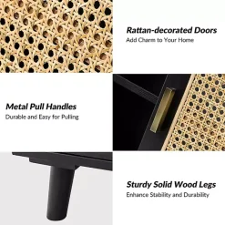 Sale Kirklands Home Wood and Rattan Carpinteria Cabinet Black