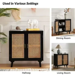Sale Kirklands Home Wood and Rattan Carpinteria Cabinet Black