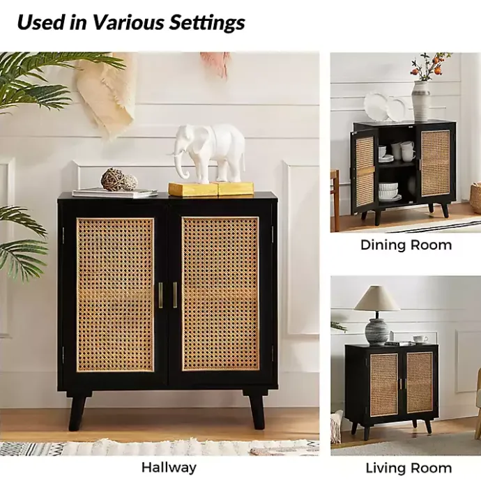 Sale Kirklands Home Wood and Rattan Carpinteria Cabinet Black