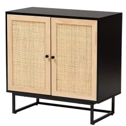 Clearance Kirklands Home Wood and Rattan 2-Door Cabinet Black