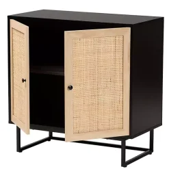 Clearance Kirklands Home Wood and Rattan 2-Door Cabinet Black