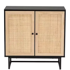 Clearance Kirklands Home Wood and Rattan 2-Door Cabinet Black