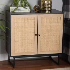 Clearance Kirklands Home Wood and Rattan 2-Door Cabinet Black