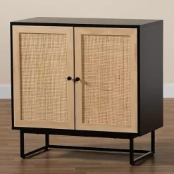 Clearance Kirklands Home Wood and Rattan 2-Door Cabinet Black
