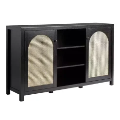 Hot Kirklands Home Wood and Rattan 2-Door Sideboard Black