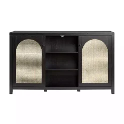 Hot Kirklands Home Wood and Rattan 2-Door Sideboard Black