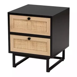 New Kirklands Home Wood and Rattan 2-Drawer Nightstand Black