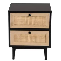 New Kirklands Home Wood and Rattan 2-Drawer Nightstand Black