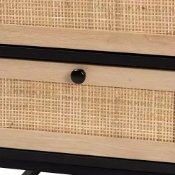 New Kirklands Home Wood and Rattan 2-Drawer Nightstand Black