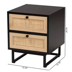New Kirklands Home Wood and Rattan 2-Drawer Nightstand Black