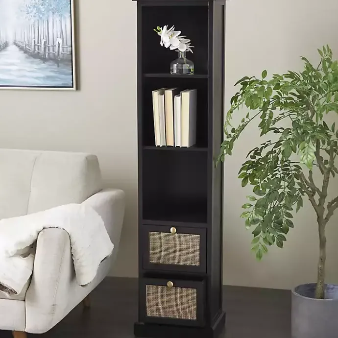 Sale Kirklands Home Wood and Rattan 3-Tier Bookcase Black