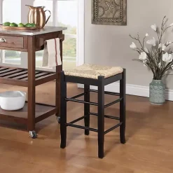 Online Kirklands Home Wood and Woven Rush Counter Stool Black