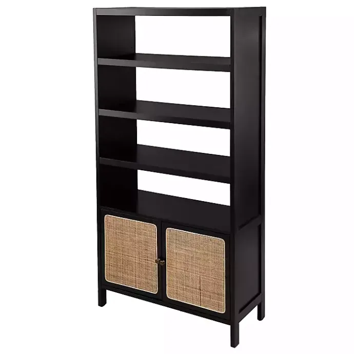 Best Kirklands Home Wood Cane Doors Bookshelf Black