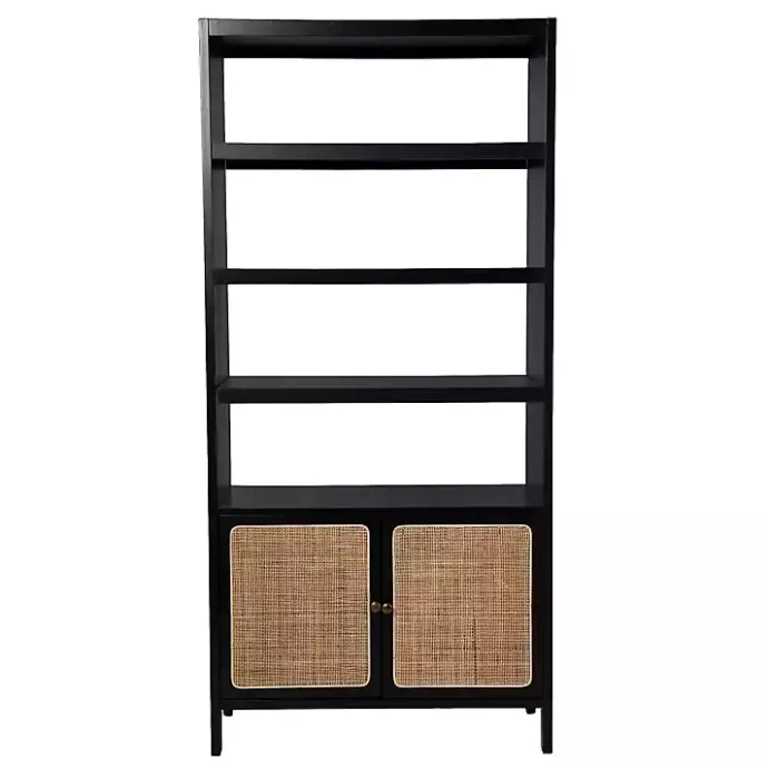 Best Kirklands Home Wood Cane Doors Bookshelf Black