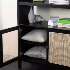 Best Kirklands Home Wood Cane Doors Bookshelf Black