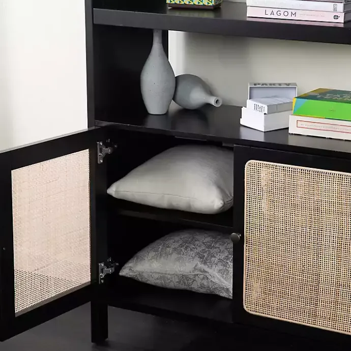 Best Kirklands Home Wood Cane Doors Bookshelf Black