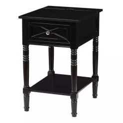 Kirklands Home Wood Charging Traditional Accent Table Black