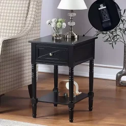 Kirklands Home Wood Charging Traditional Accent Table Black