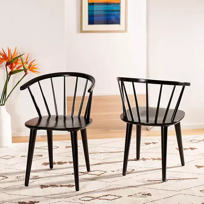 Hot Kirklands Home Wood Curved Spindle Dining Chairs, Set of 2 Black