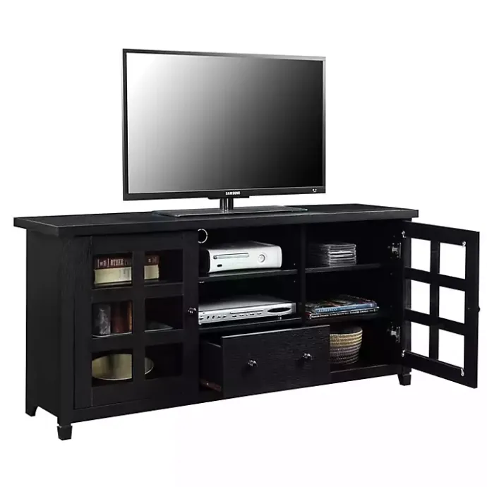 Kirklands Home Wood 2-Door Windowpane Media Cabinet Black