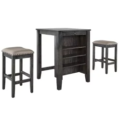 Online Kirklands Home Black Wood Linen 3-pc. USB Island and Stool Set
